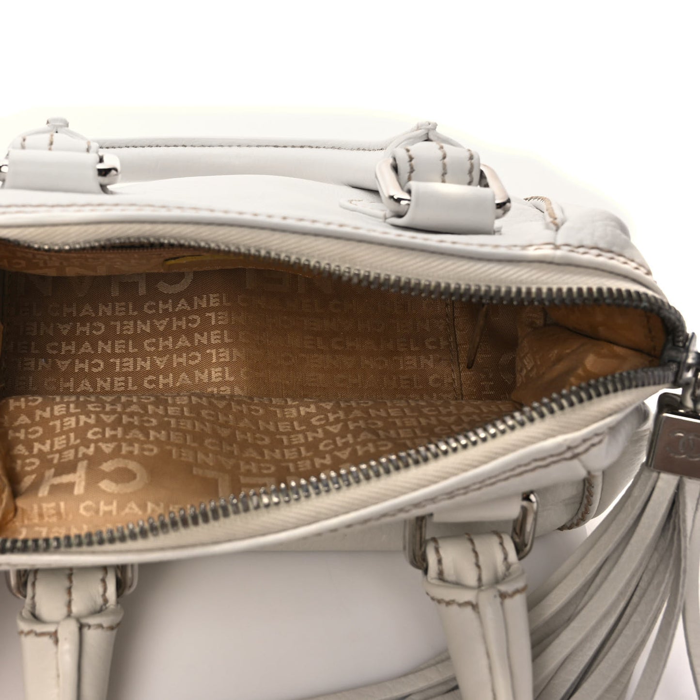 Calfskin Small Tassel Bowler White