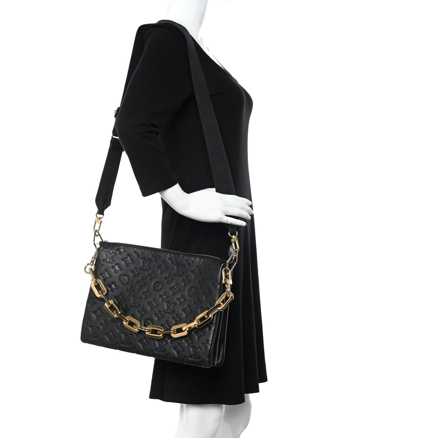 Lambskin Embossed Monogram Coussin MM Black