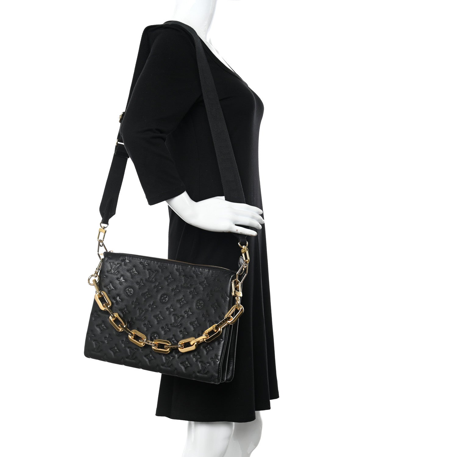 Louis Vuitton Lambskin Embossed Monogram Coussin MM Black 2 of 13