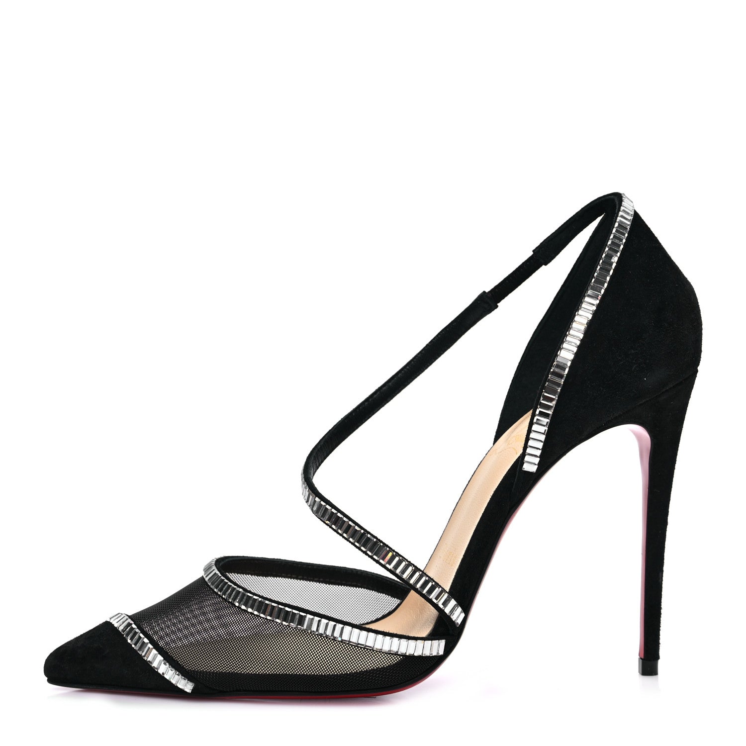 Christian Louboutin Suede Mesh Embellished Crystal Chiara Dams 100 Pumps 37 Black 1 of 8