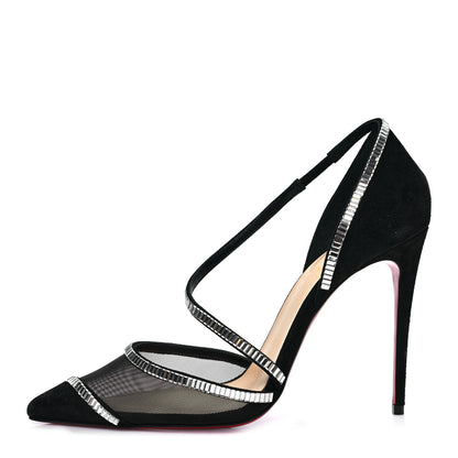 Christian Louboutin Suede Mesh Embellished Crystal Chiara Dams 100 Pumps 37 Black 1 of 8