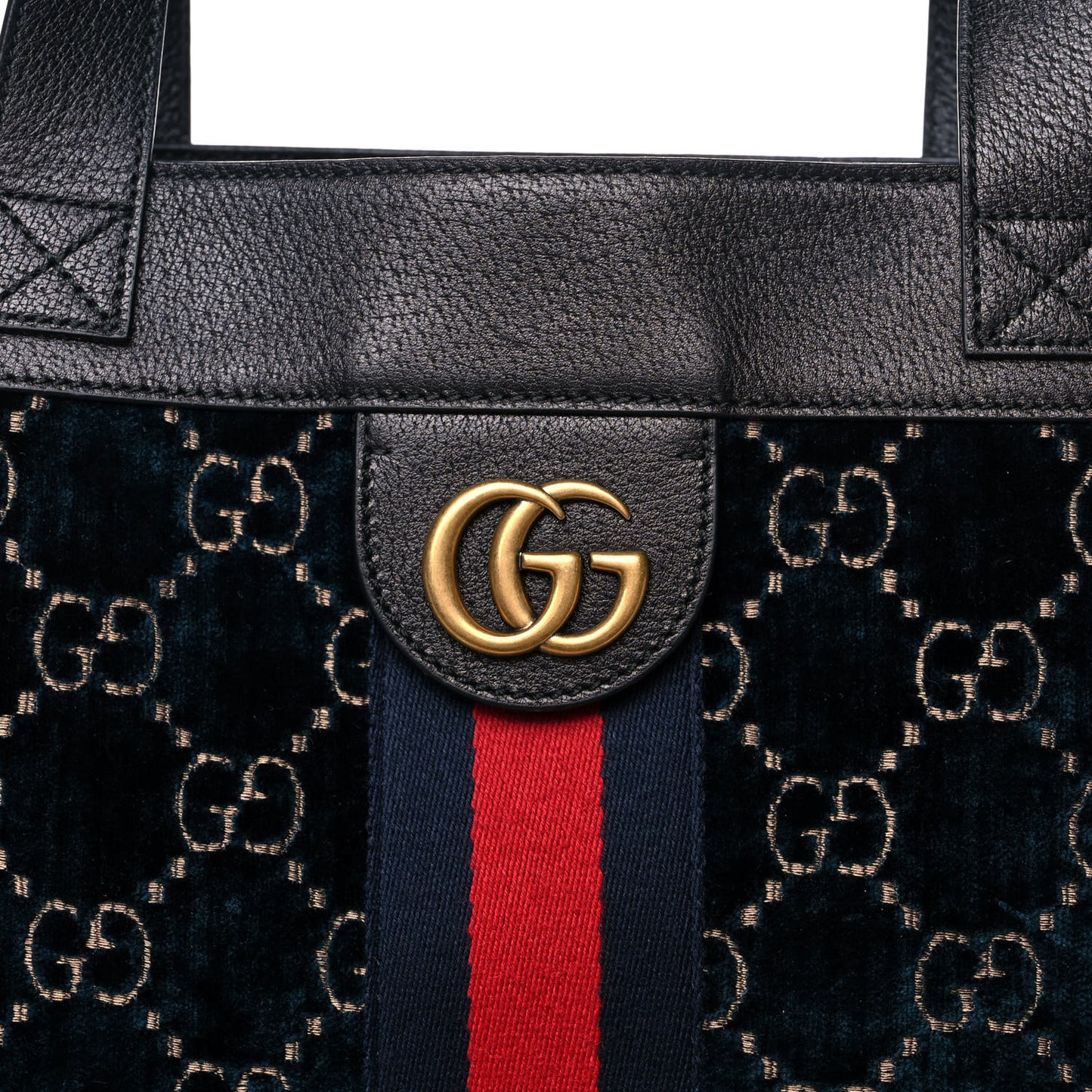 Velvet GG Monogram Textured Calfskin Web Large Ophidia Vertical Shopping Tote Blue Beige Black