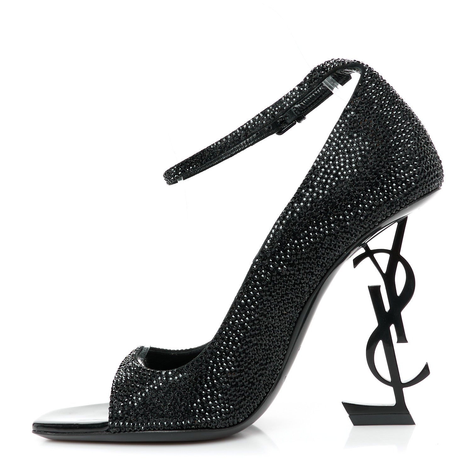 Saint Laurent Kid Suede Crystal Embellished Opyum 110 Ankle Strap Sandals 37 Black 1 of 10