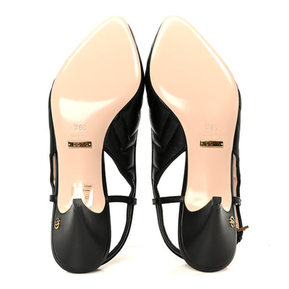 Gucci Nappa Charlotte Chevron Matelasse Double G 75mm Slingback Pumps 38.5 Black 6 of 10