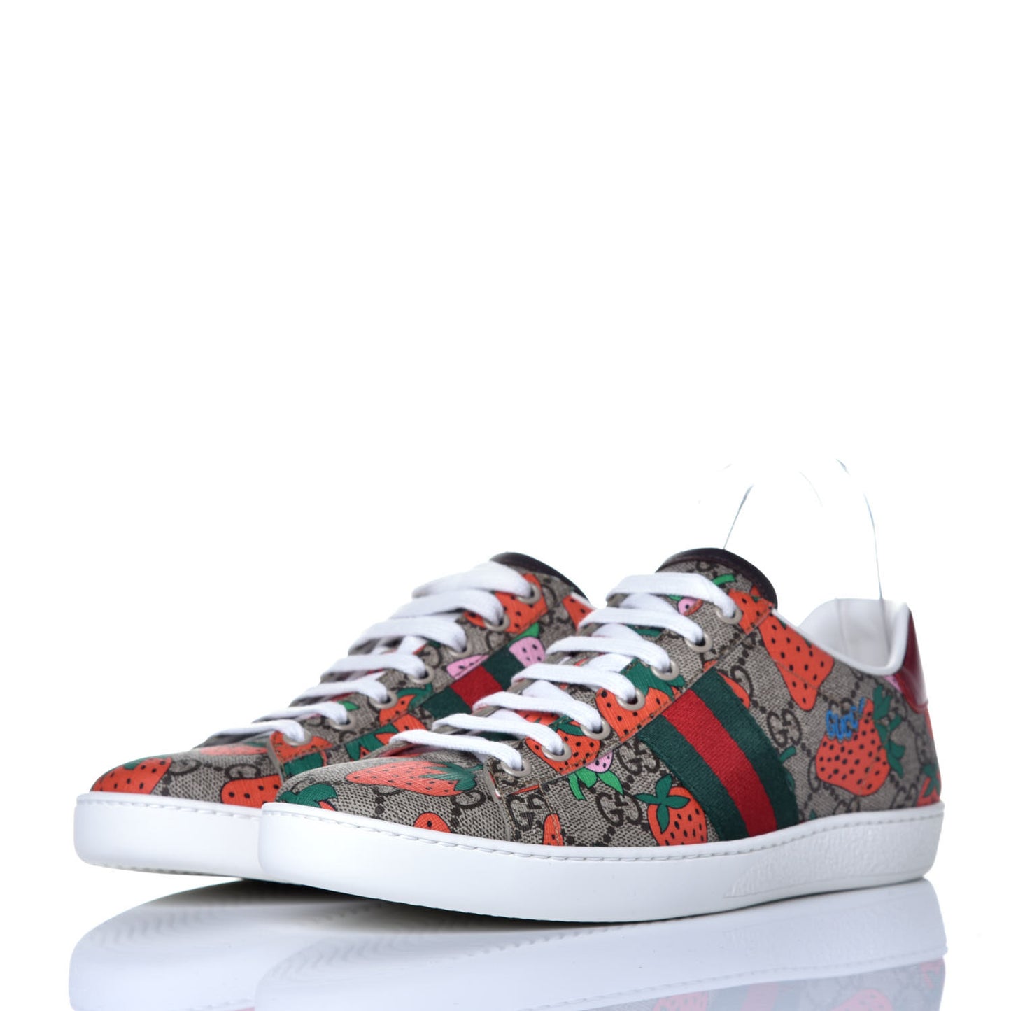 GG Supreme Monogram Strawberry Web Womens Ace Sneakers 39 Beige Multicolor Red Green