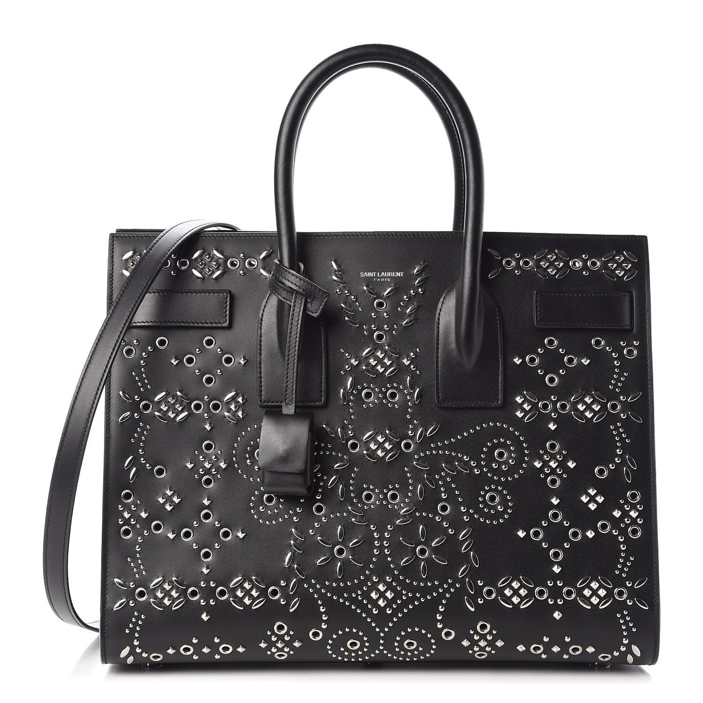 Calfskin Perforated Bandana Studded Small Sac De Jour Black
