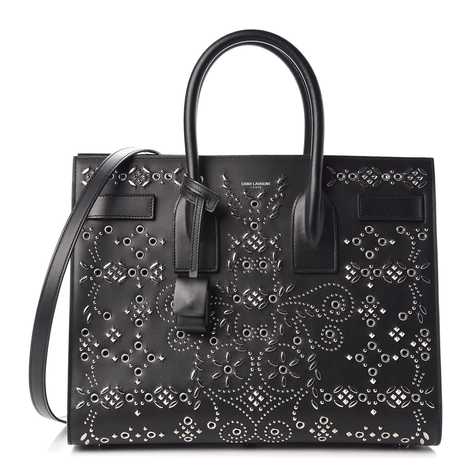 Saint Laurent Calfskin Perforated Bandana Studded Small Sac De Jour Black 1 of 16