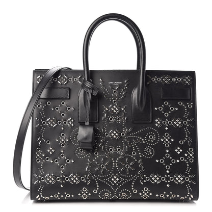 Saint Laurent Calfskin Perforated Bandana Studded Small Sac De Jour Black 1 of 16