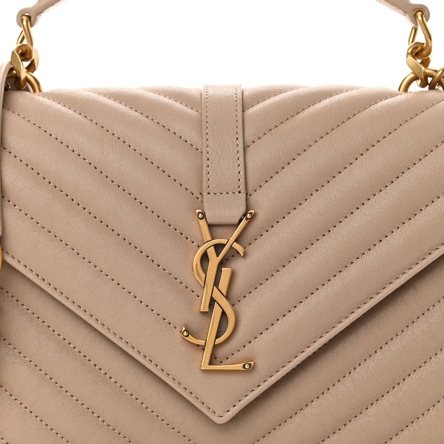 Sheepskin Matelasse Chevron Monogram Medium College Bag Dark Beige