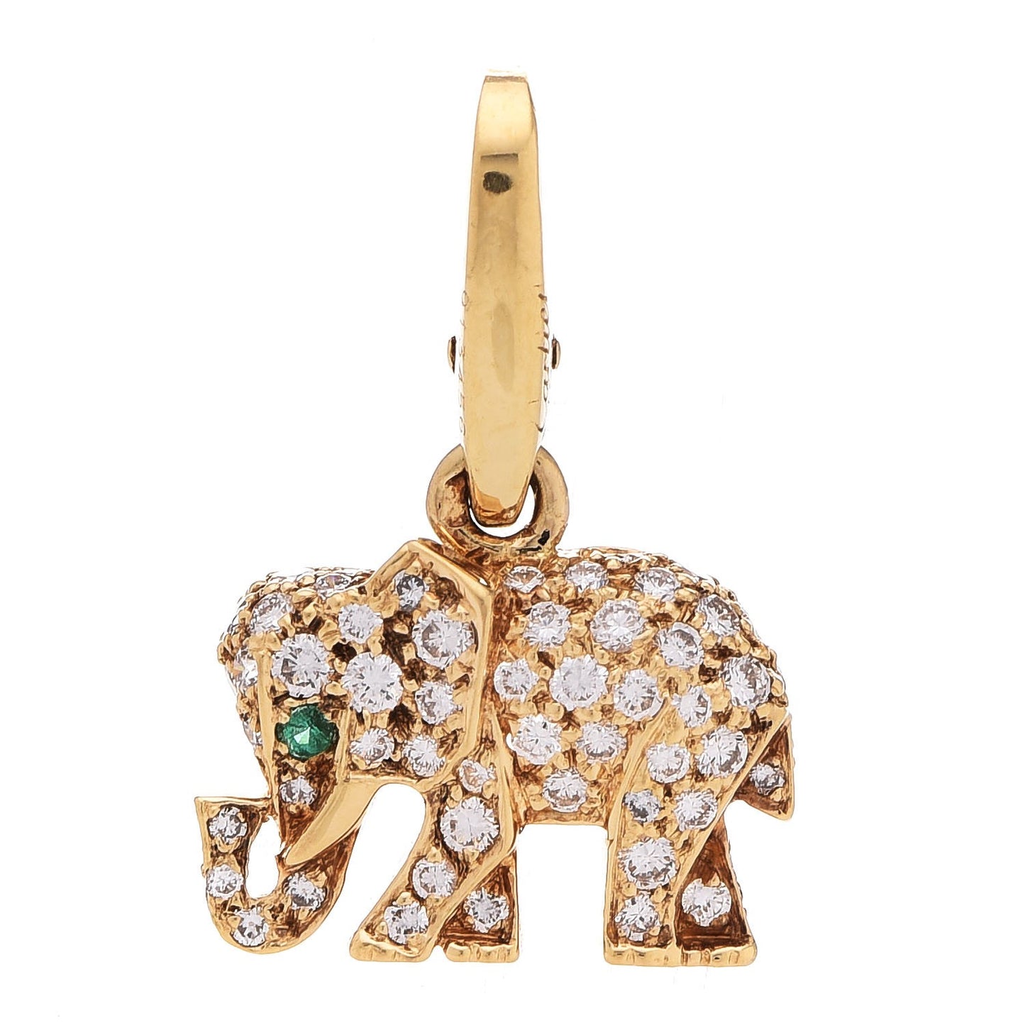 18K Yellow Gold Diamond Emerald Elephant Charm