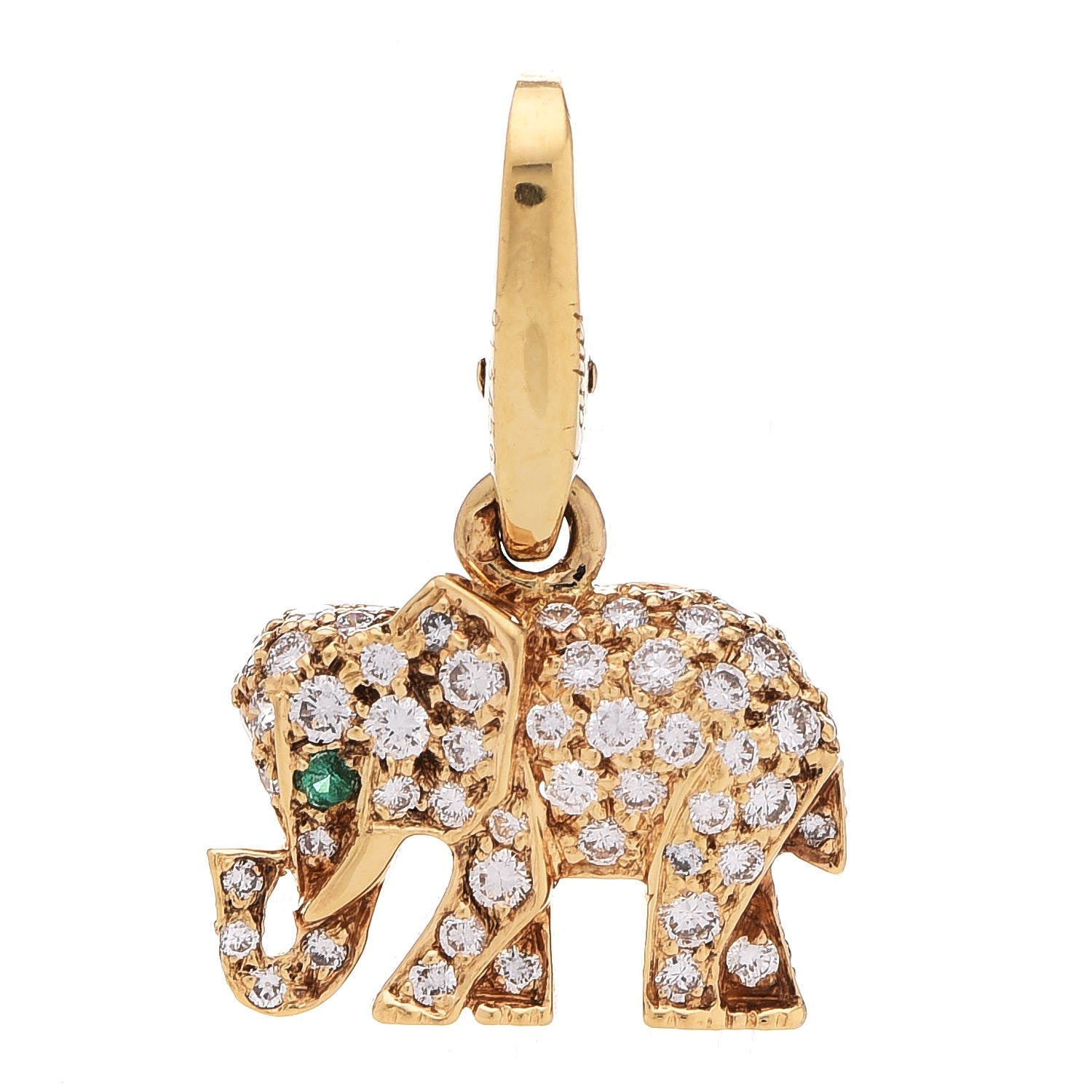 Cartier 18K Yellow Gold Diamond Emerald Elephant Charm 1 of 4