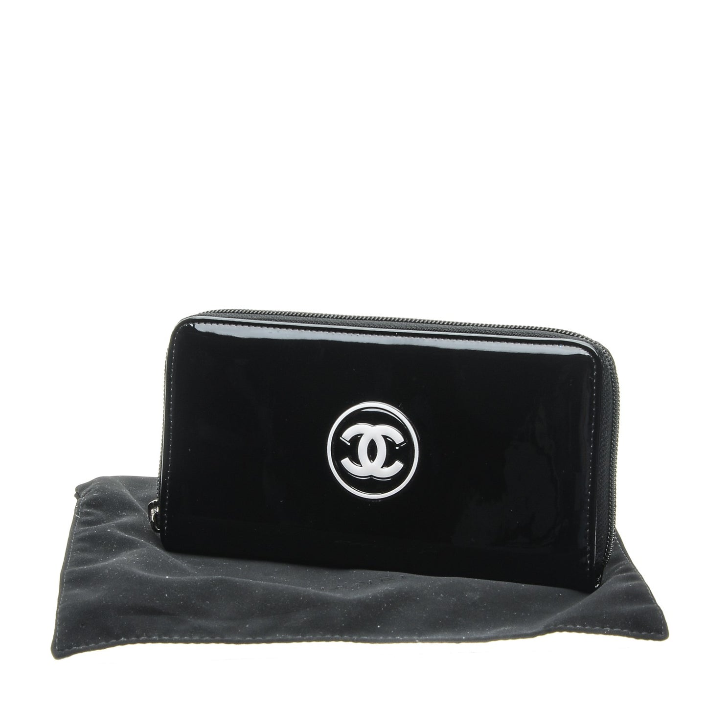 Patent Large Gusset CC Zip Wallet Black