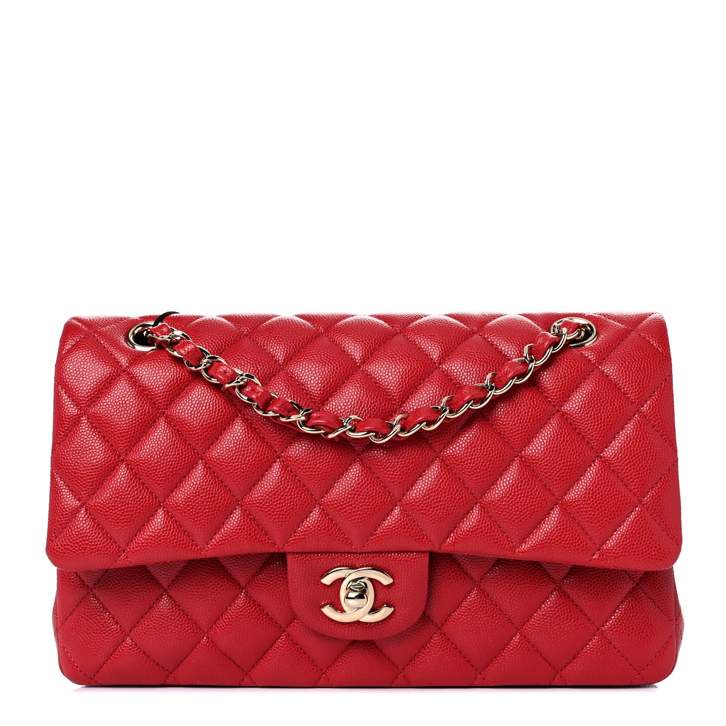 Caviar Quilted Medium Double Flap Red