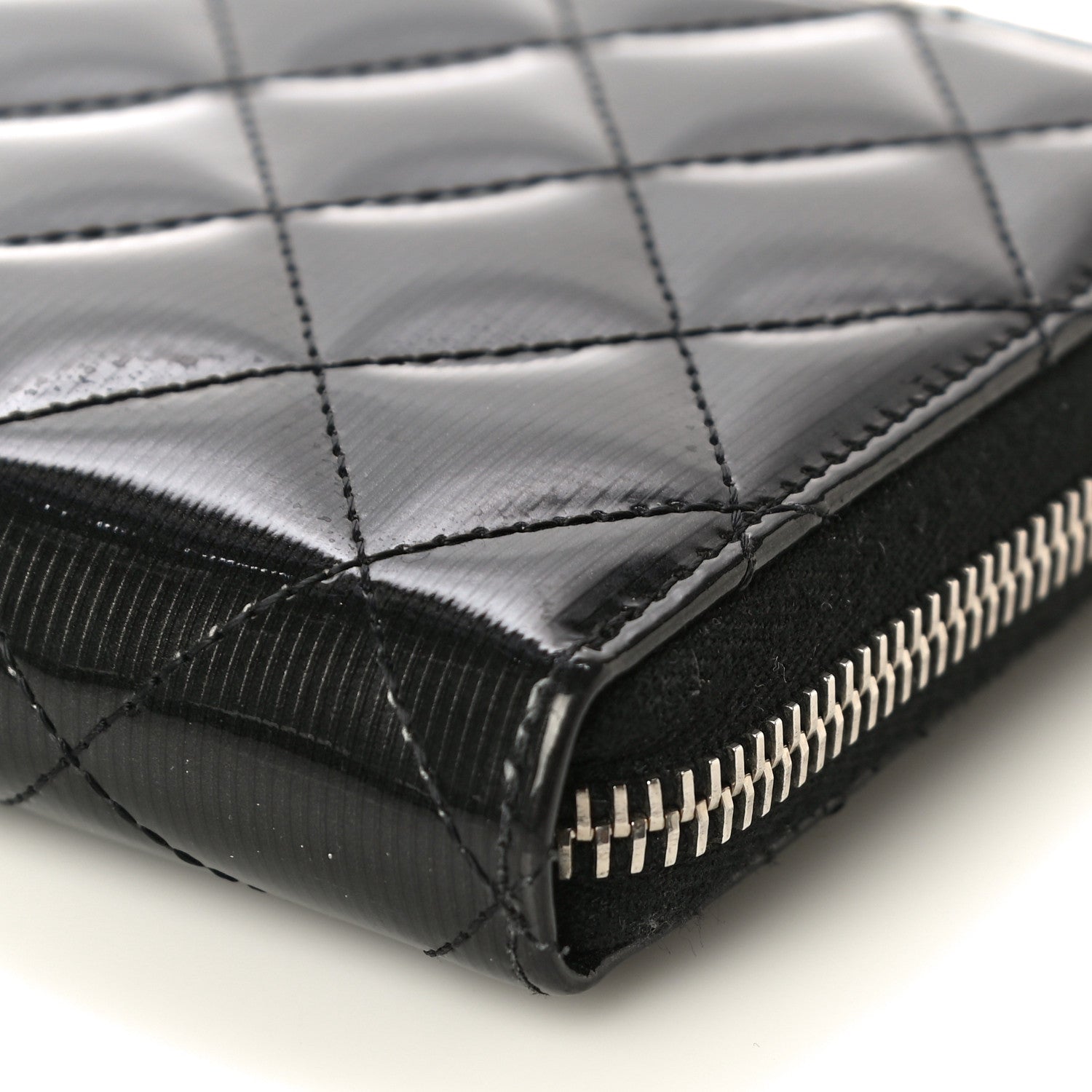 Chanel Striated Patent Zip Around Wallet Black 11 of 13