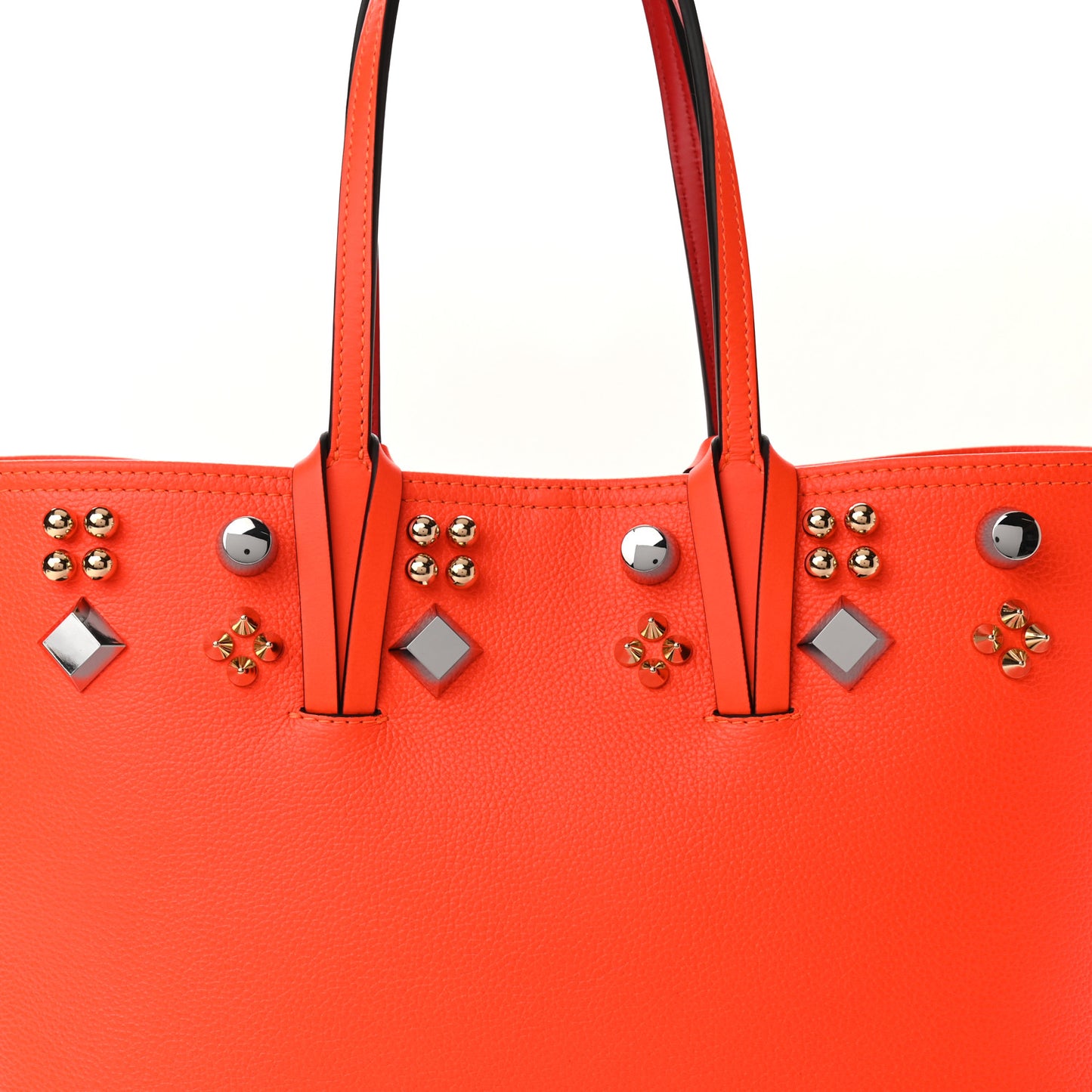 Calfskin Empire Spike Studded East West Cabata Tote Orange