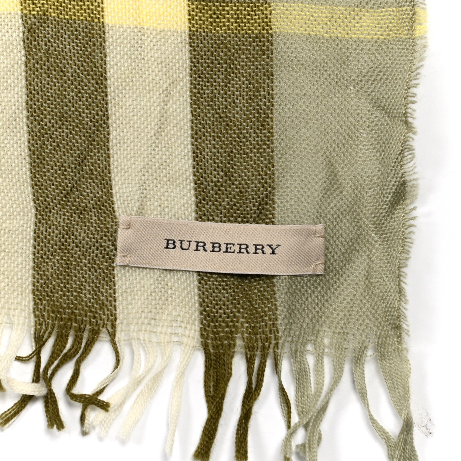 Burberry Merino Wool Cashmere Check Scarf Green Cream 3 of 4