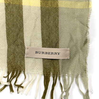 Burberry Merino Wool Cashmere Check Scarf Green Cream 3 of 4