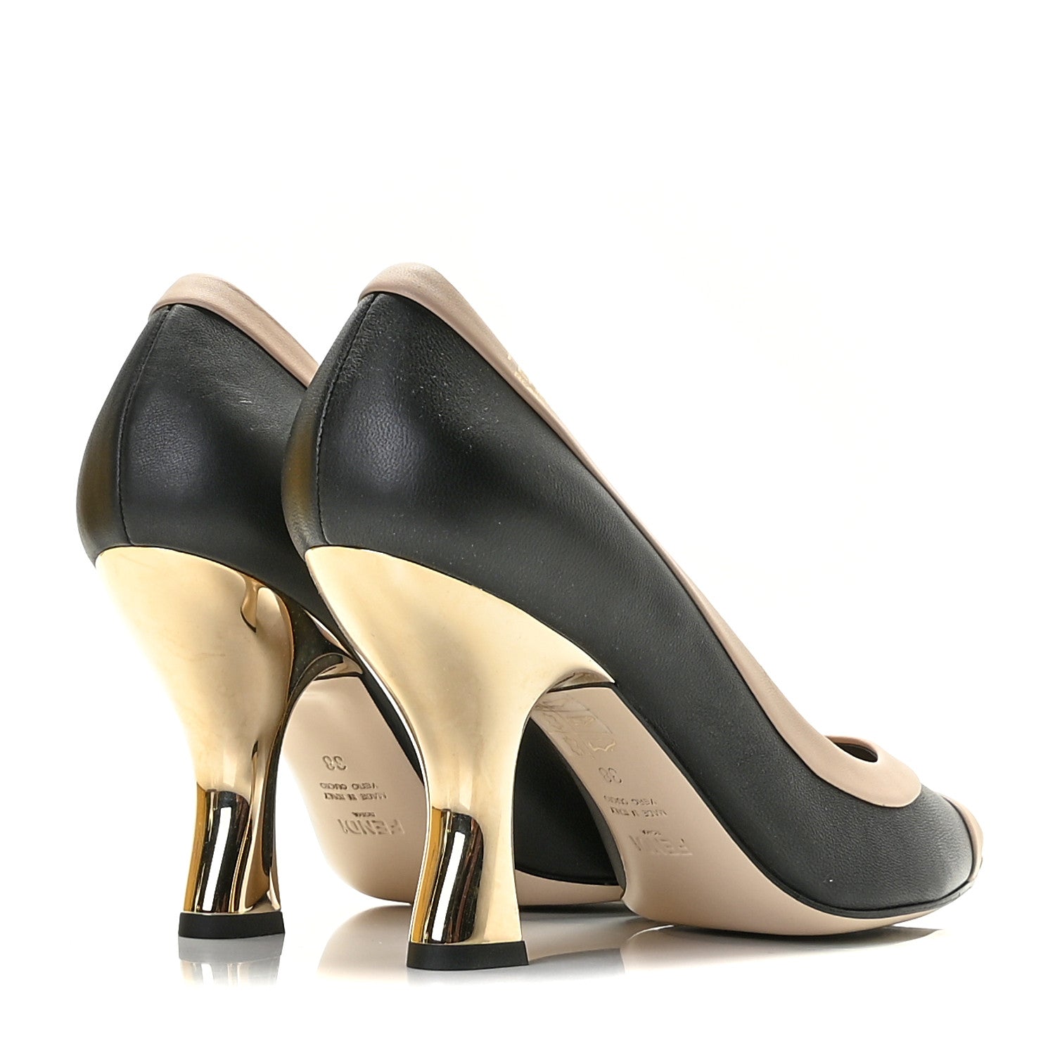 Fendi Nappa Colibri 85mm Pumps 38 Black Beige 4 of 12