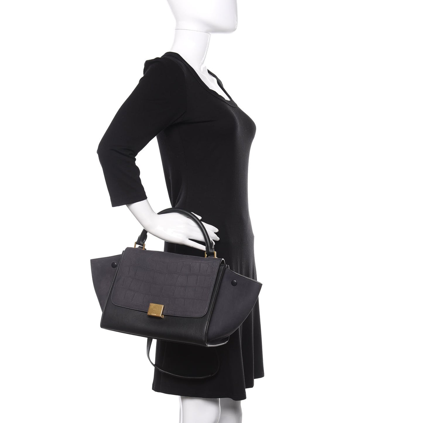 Nubuck Crocodile Embossed Small Trapeze Navy