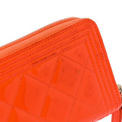 Chanel Patent Quilted Small Boy Zip Around Wallet Orange 11 of 13