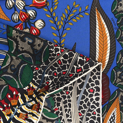 Hermes Silk Flowers of South Africa Scarf 90 Bleu Brun Vert 3 of 3