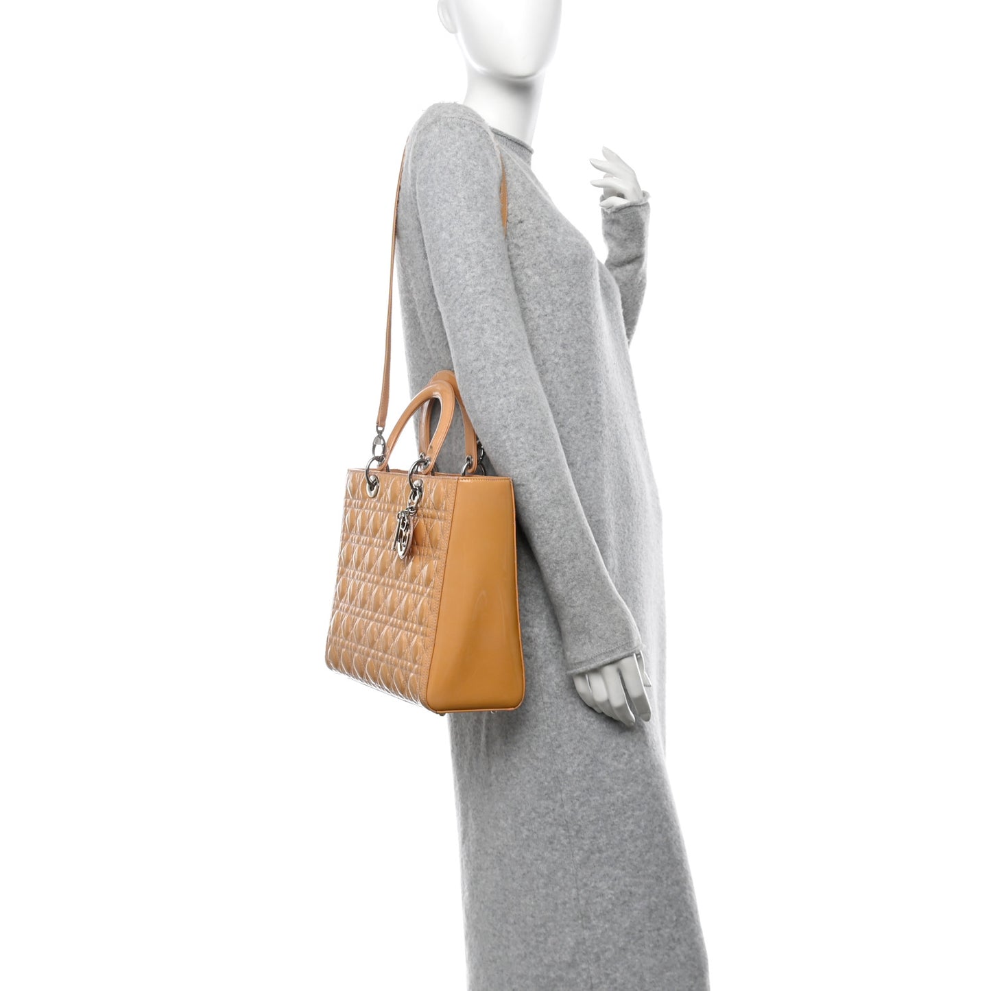 Patent Cannage Large Lady Dior Dark Beige