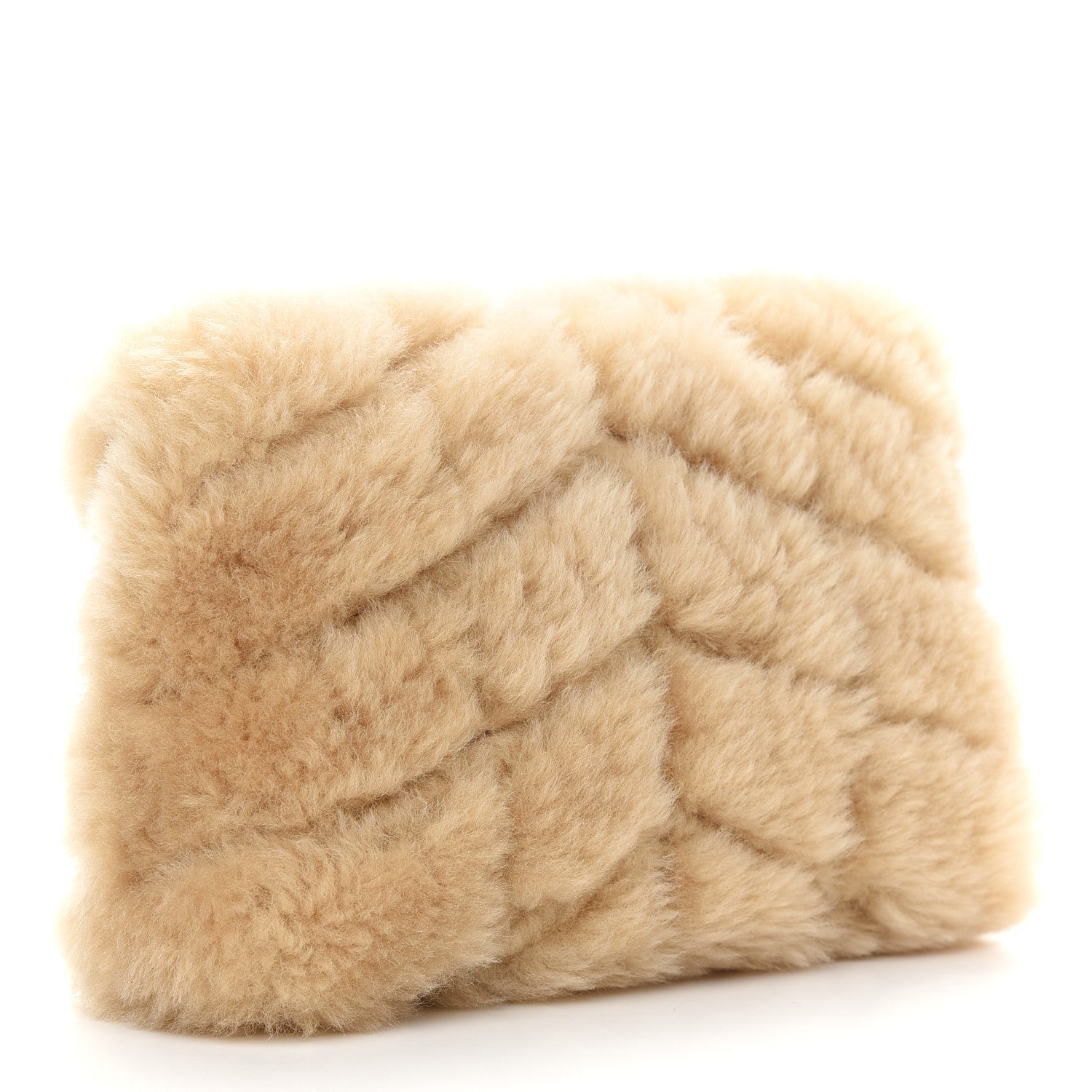 Saint Laurent Shearling Quilted Monogram Loulou Puffer Pouch Clutch Natural Beige 3 of 8
