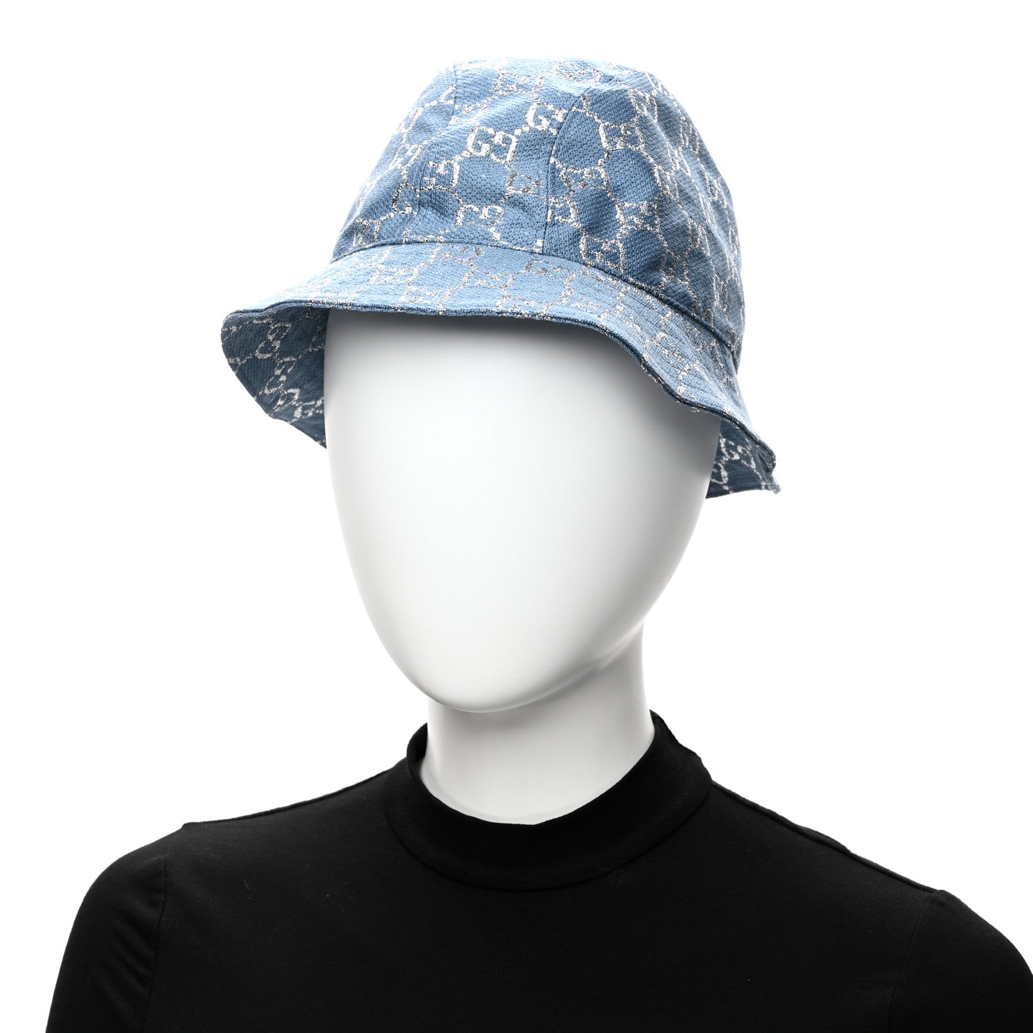 Gucci Canvas Lame GG Monogram Bucket Hat M Light Blue Silver 2 of 8