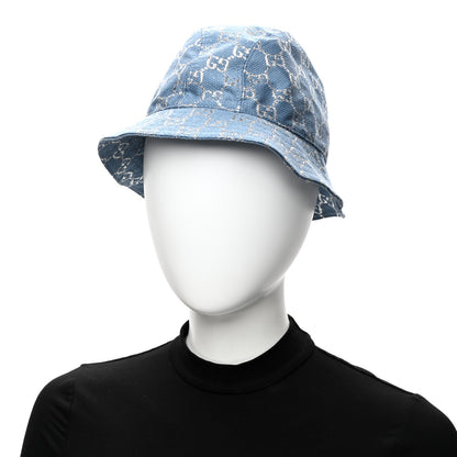 Gucci Canvas Lame GG Monogram Bucket Hat M Light Blue Silver 2 of 8