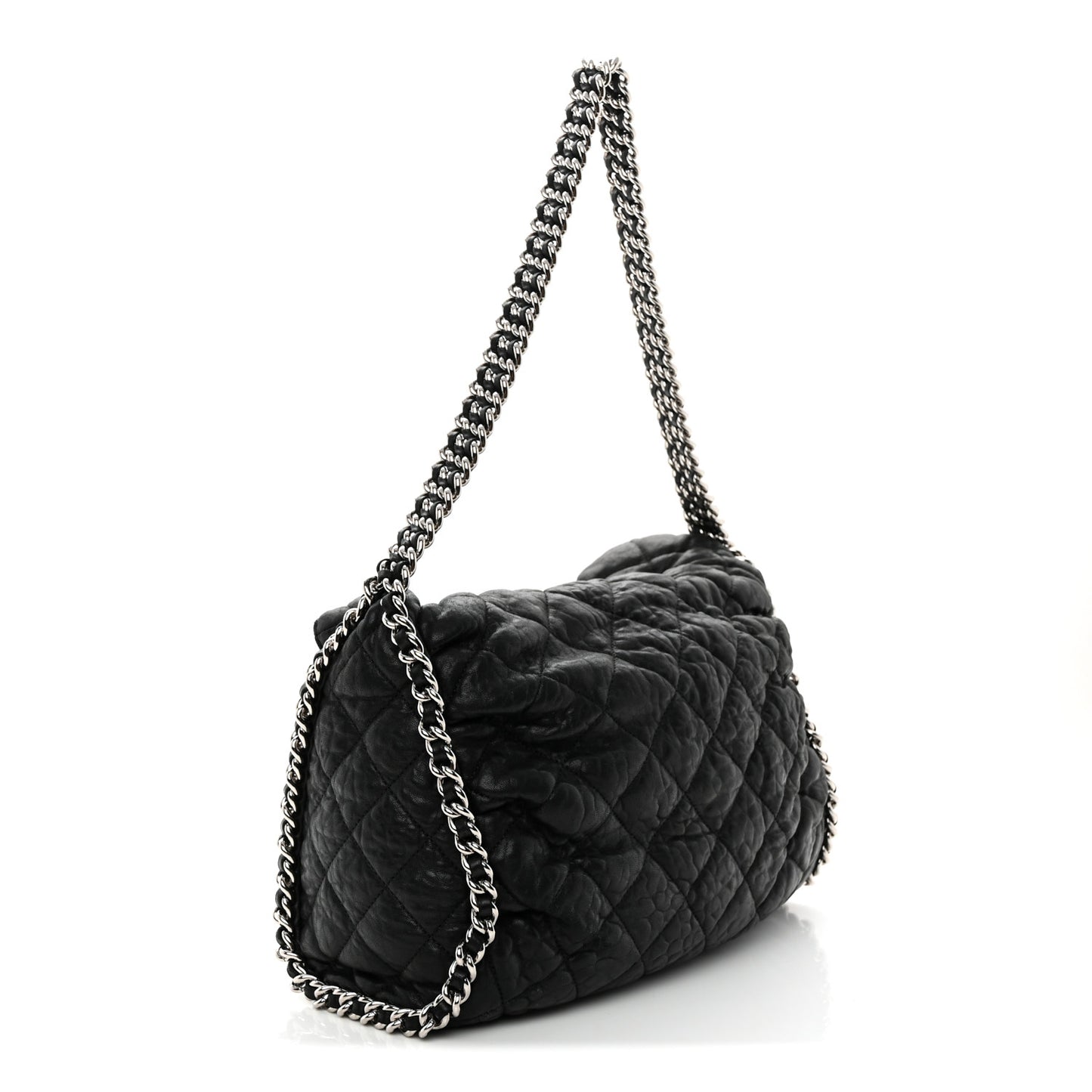 Washed Lambskin Chain Around Hobo Black