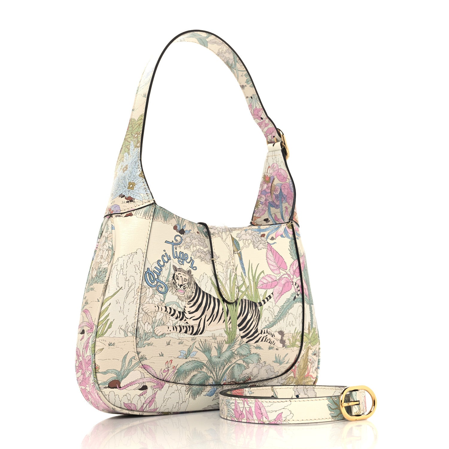 Gucci New Shangai Calfskin Tiger Savanah Small Jackie 1961 Hobo Chalky White Multicolor 3 of 12