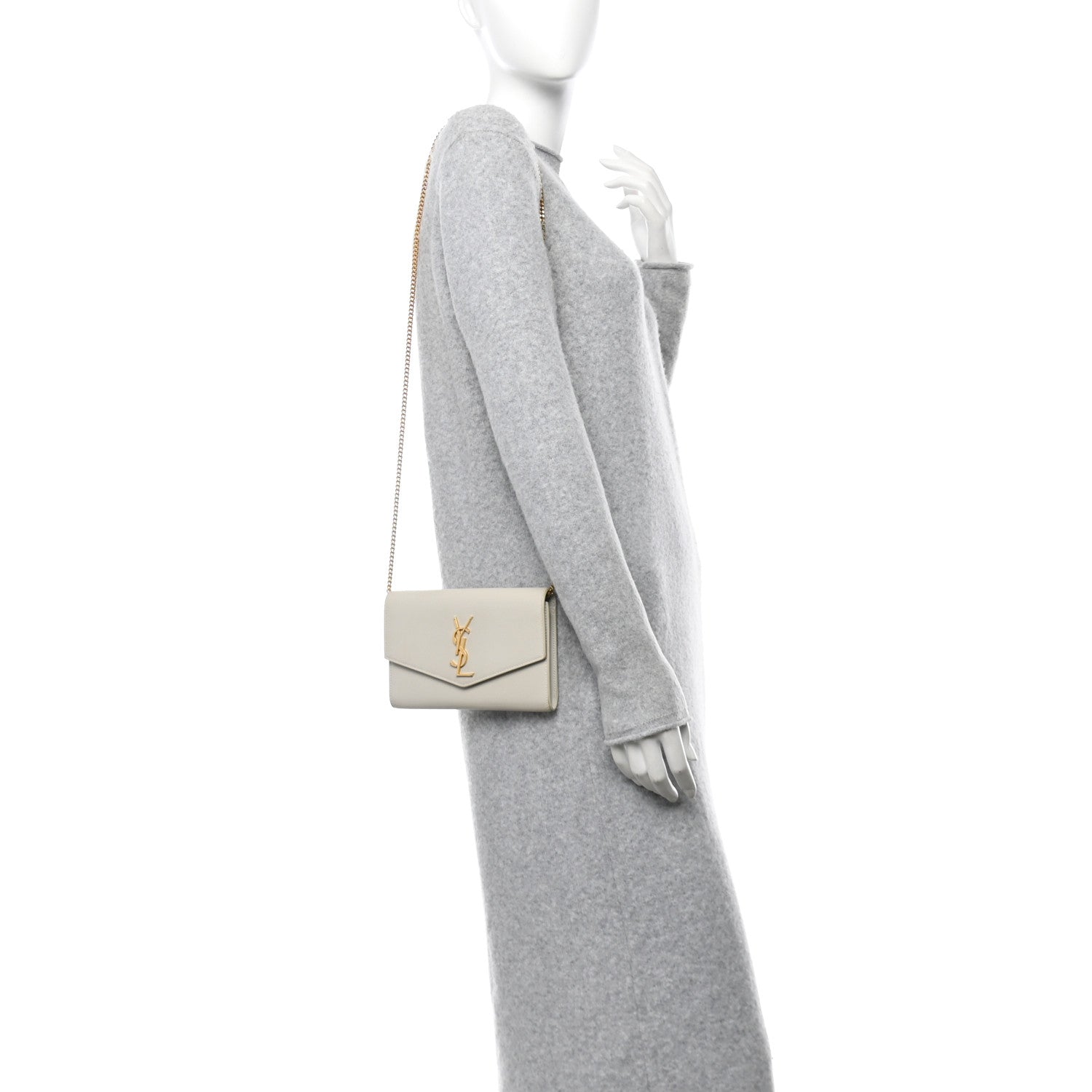 Saint Laurent Grain De Poudre Monogram Uptown Chain Wallet Crema Soft 2 of 16