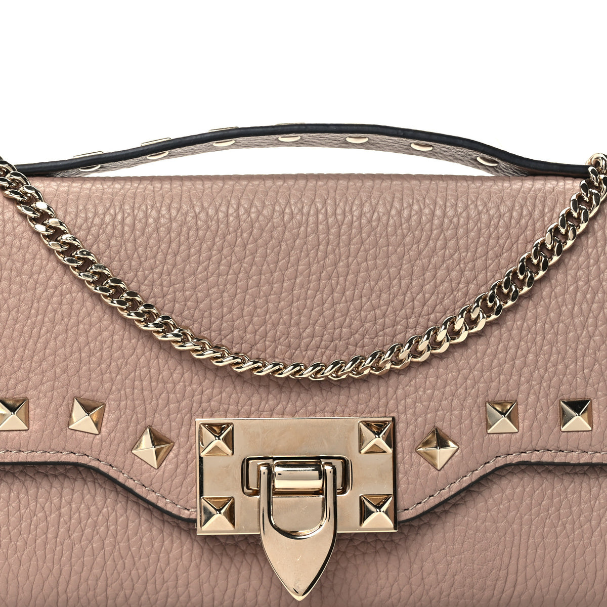 Valentino Garavani Pebbled Calfskin Rockstud Flip Lock Wallet On Chain Poudre 8 of 11