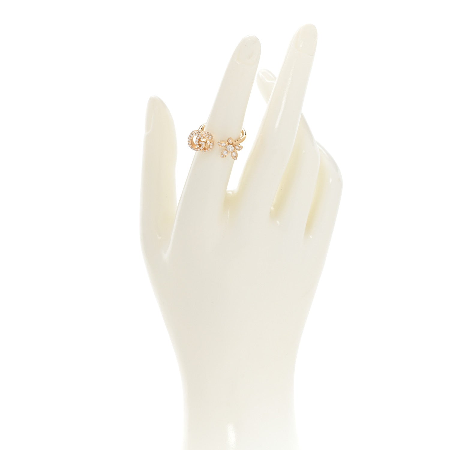 Gucci 18K Yellow Gold Diamond Flora GG Open Ring 52 6 2 of 5