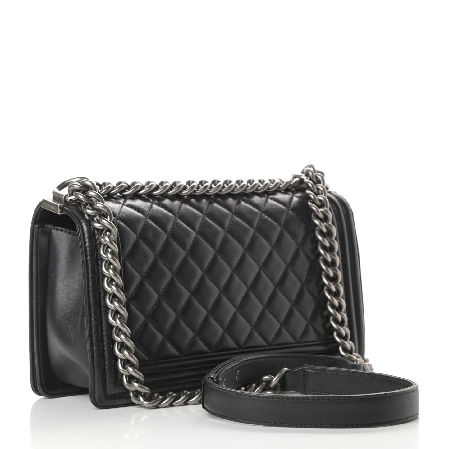 Lambskin Quilted Medium Boy Flap Black
