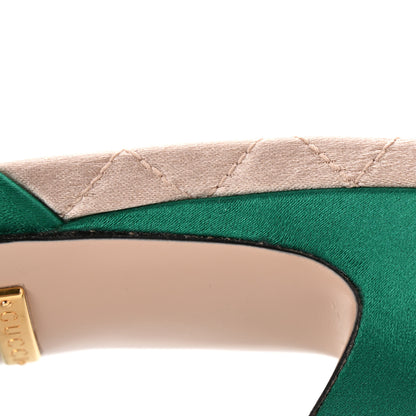 Gucci Silk Satin Crystal Embellished Horsebit Mules 36.5 Shamarock Emerald 9 of 10