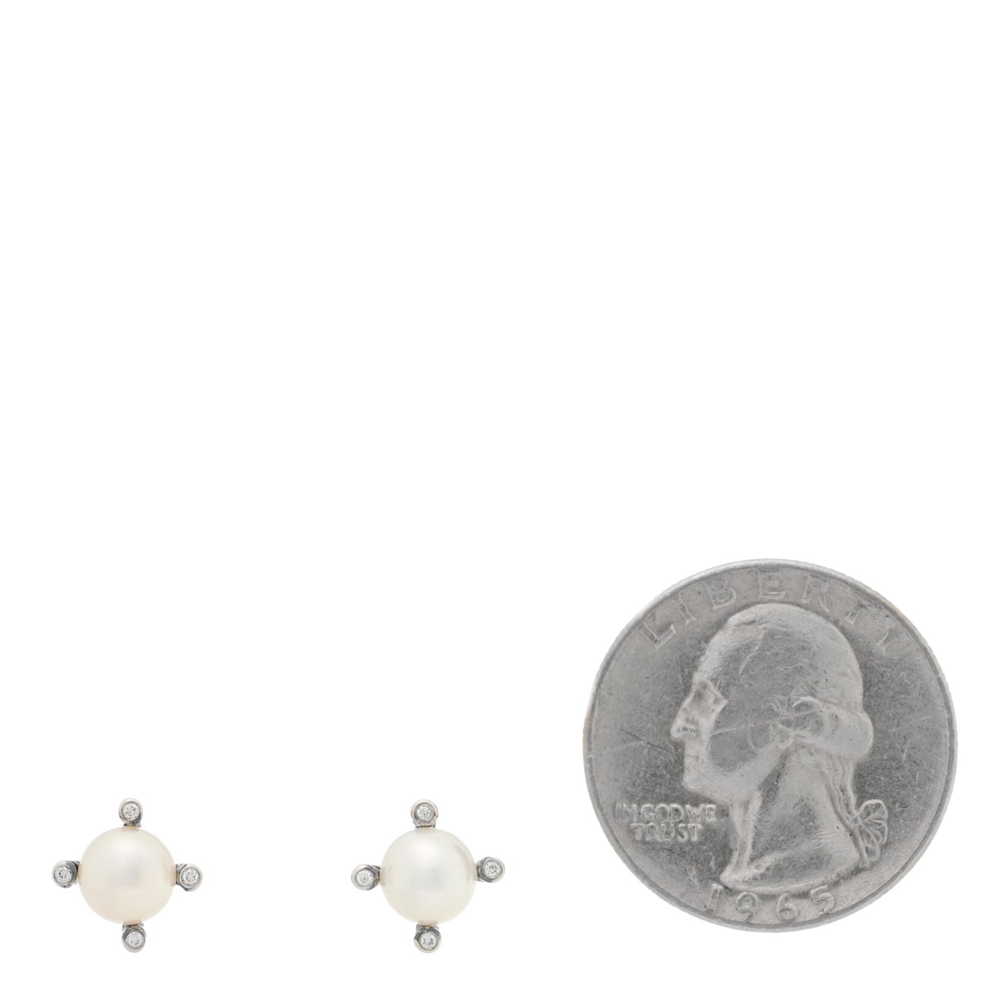 Sterling Silver Diamond Cultured Pearl 6-6.5mm Cable Stud Earrings