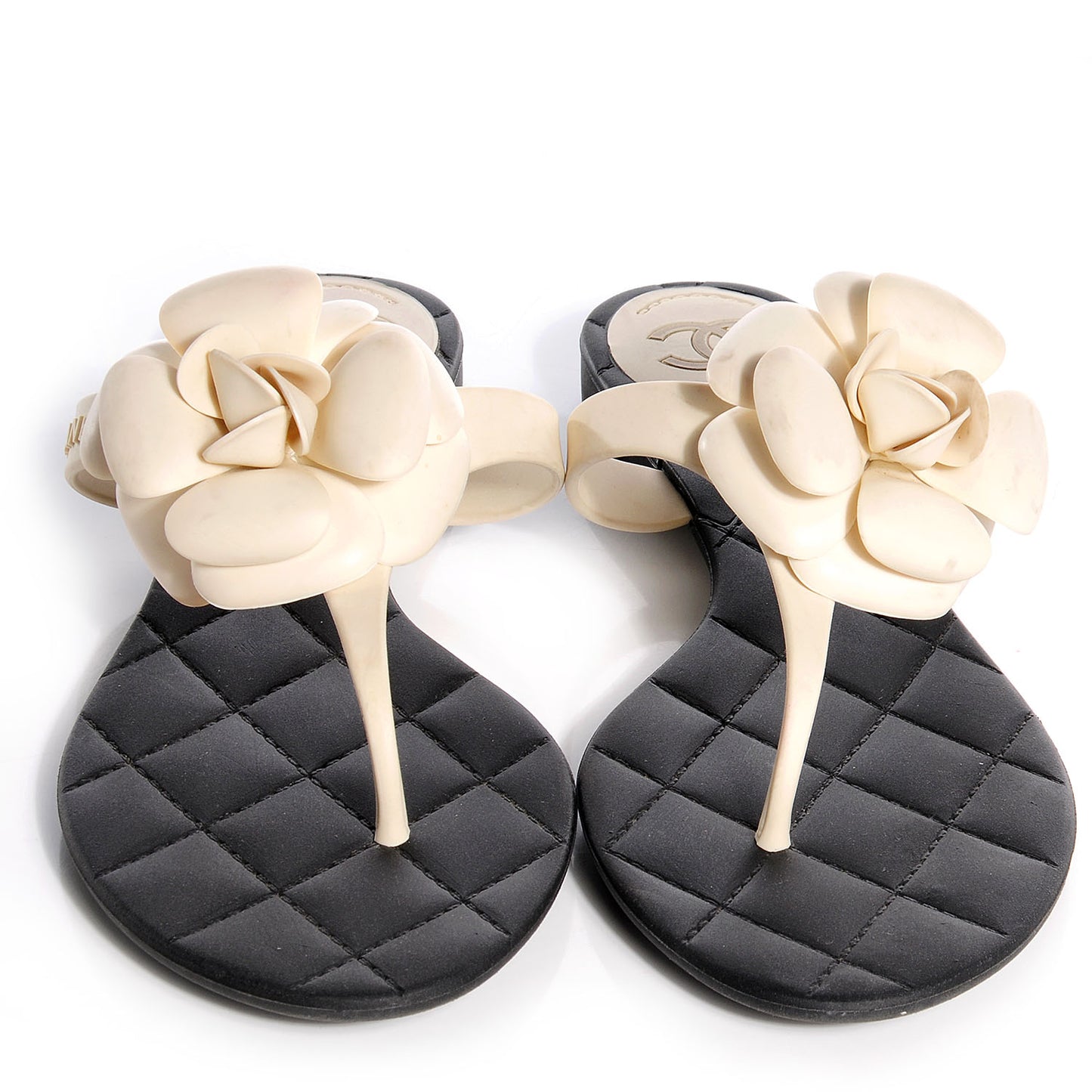 Jelly Quilted Camellia Thong Sandals 40 Black White