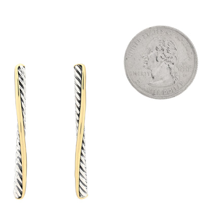 David Yurman Sterling Silver 18K Yellow Gold  Crossover Line Bar Earrings 2 of 4
