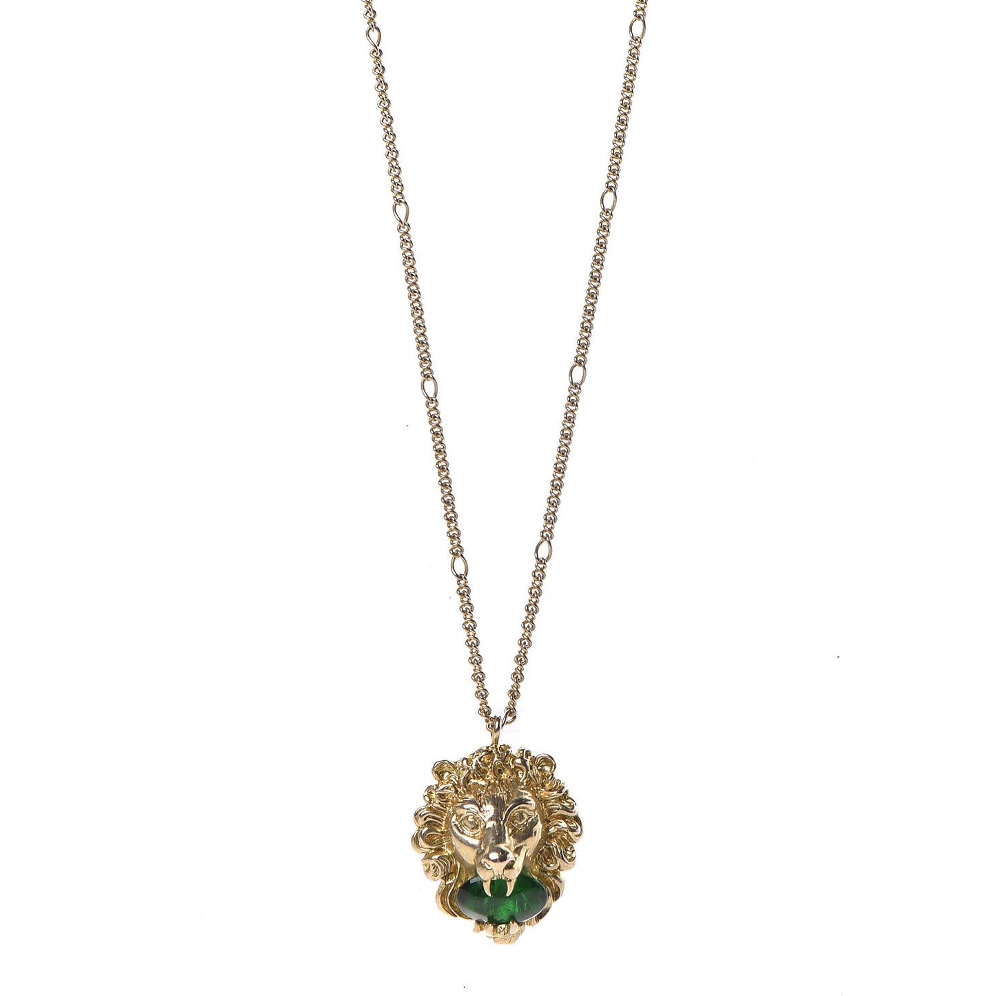 Metal Brass Swarovski Lion Head Necklace Gold Green