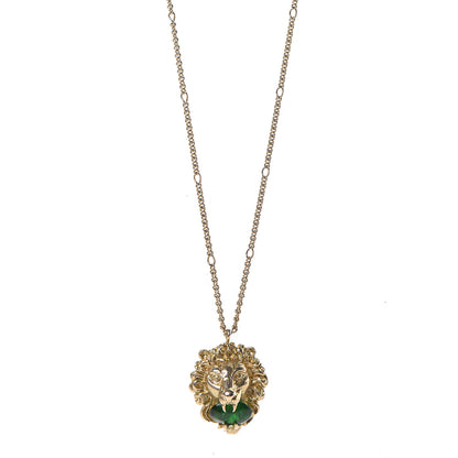 Gucci Metal Brass Swarovski Lion Head Necklace Gold Green 1 of 6