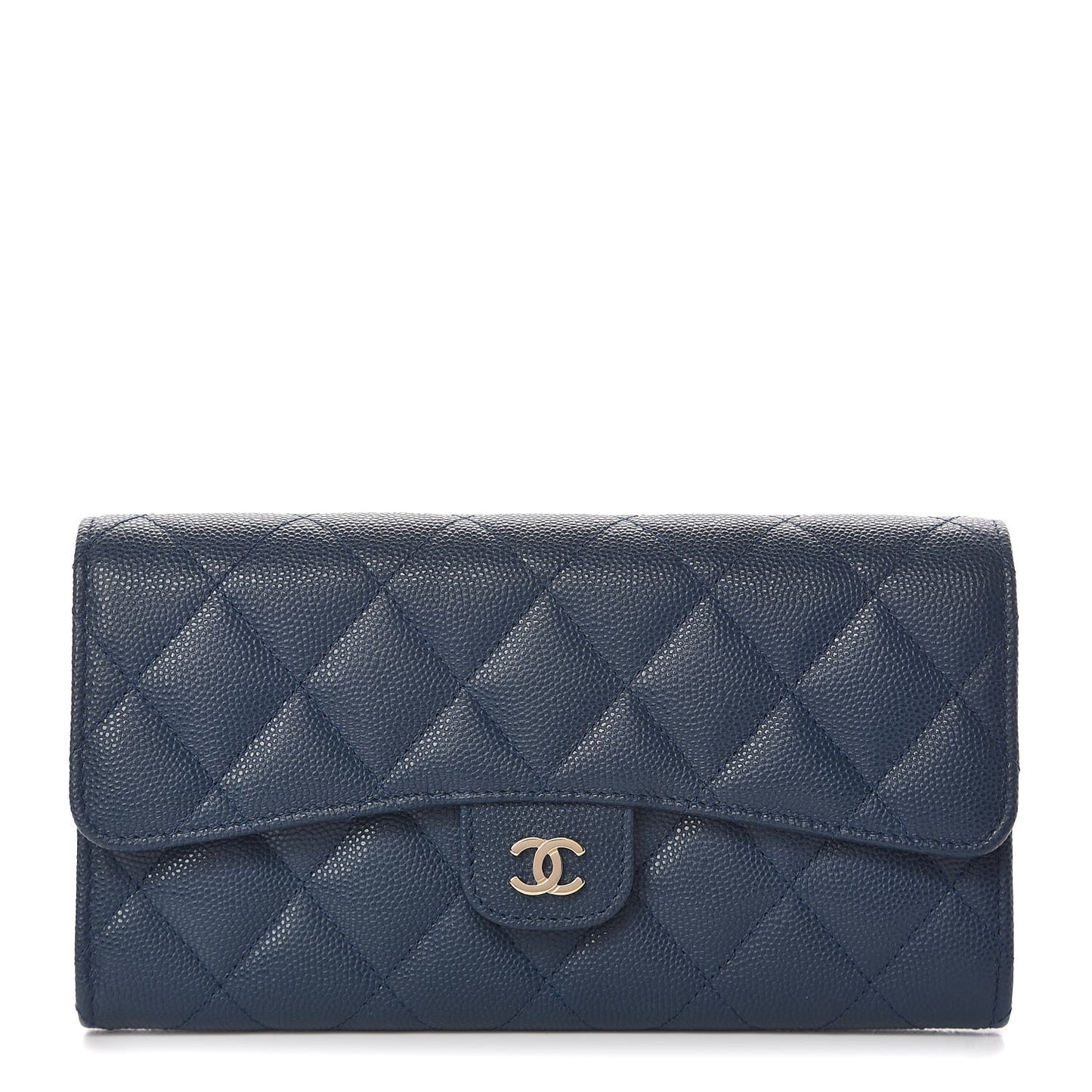 Caviar Quilted Large Gusset Flap Wallet Navy