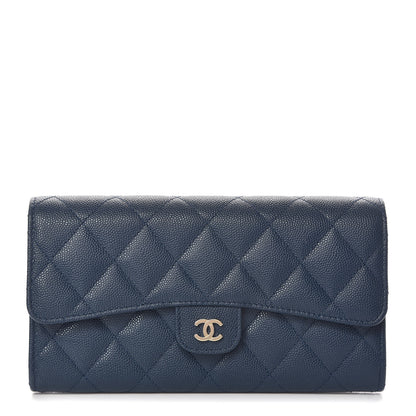 Chanel Caviar Quilted Large Gusset Flap Wallet Navy 1 of 9