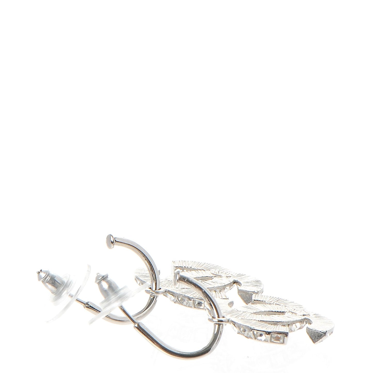 Baguette Crystal CC Dangle Earrings Silver