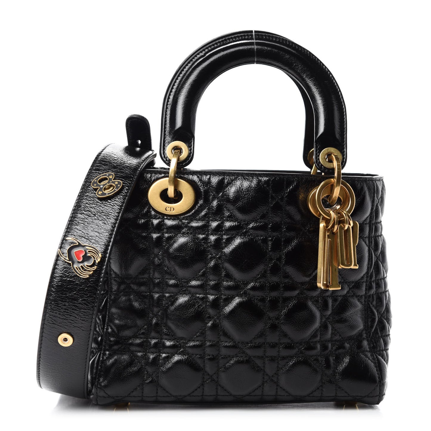 Crinkled Patent Cannage Small Lucky Badges My Lady Dior Black