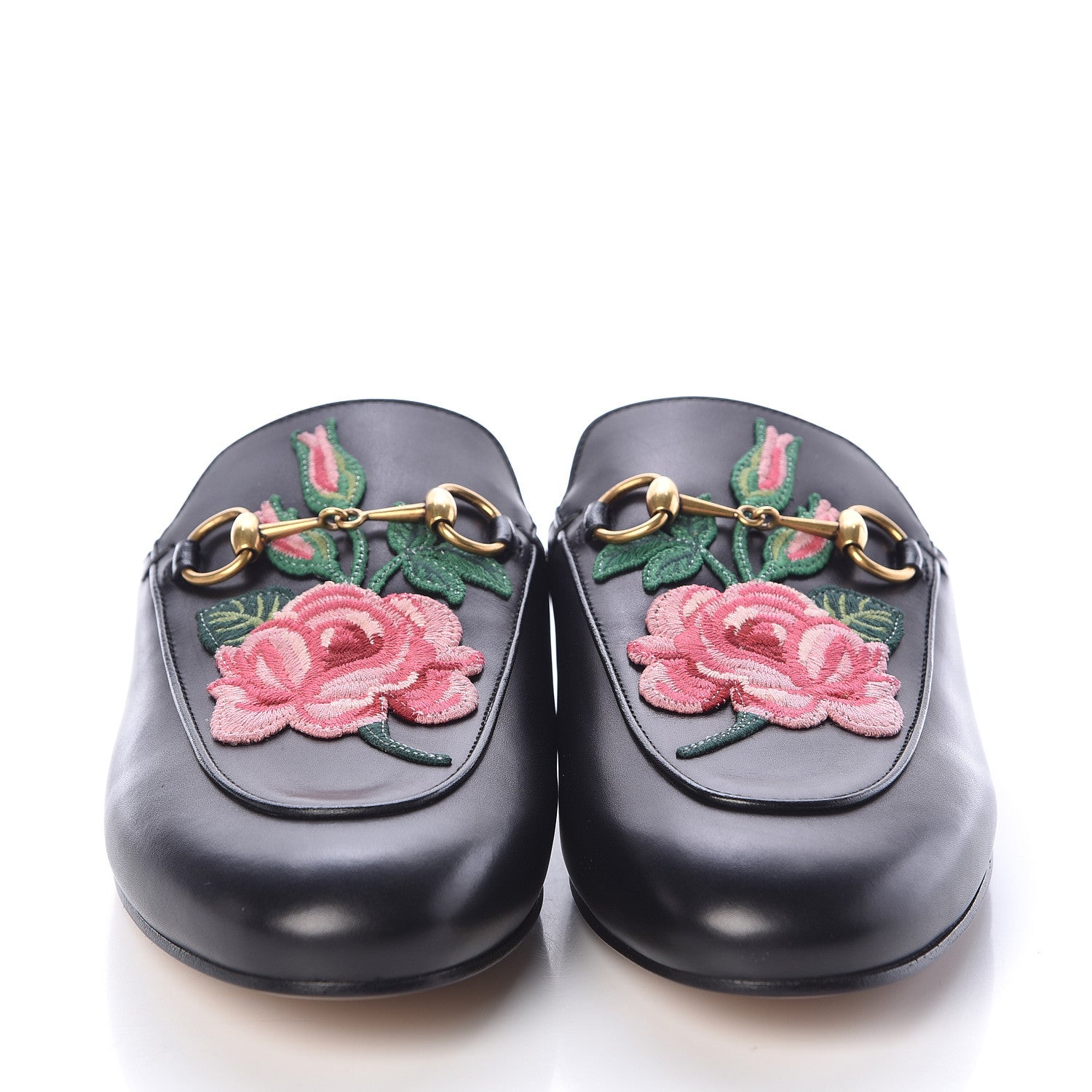 Gucci Calfskin Flower Embroidered Princetown Slippers 38.5 Black 2 of 9