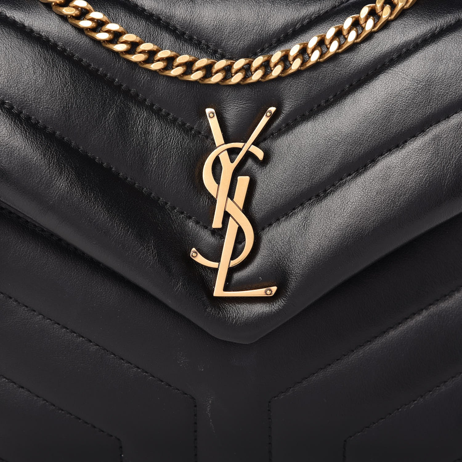 Saint Laurent Calfskin Y Quilted Monogram Small Loulou Chain Satchel Black 10 of 11