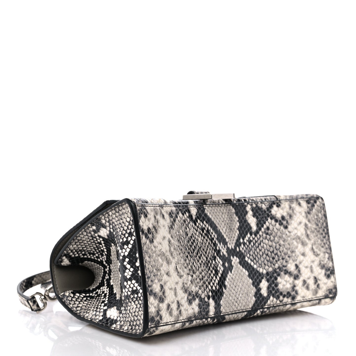 Calfskin Snake Effect Small Hourglass Top Handle Bag Black White