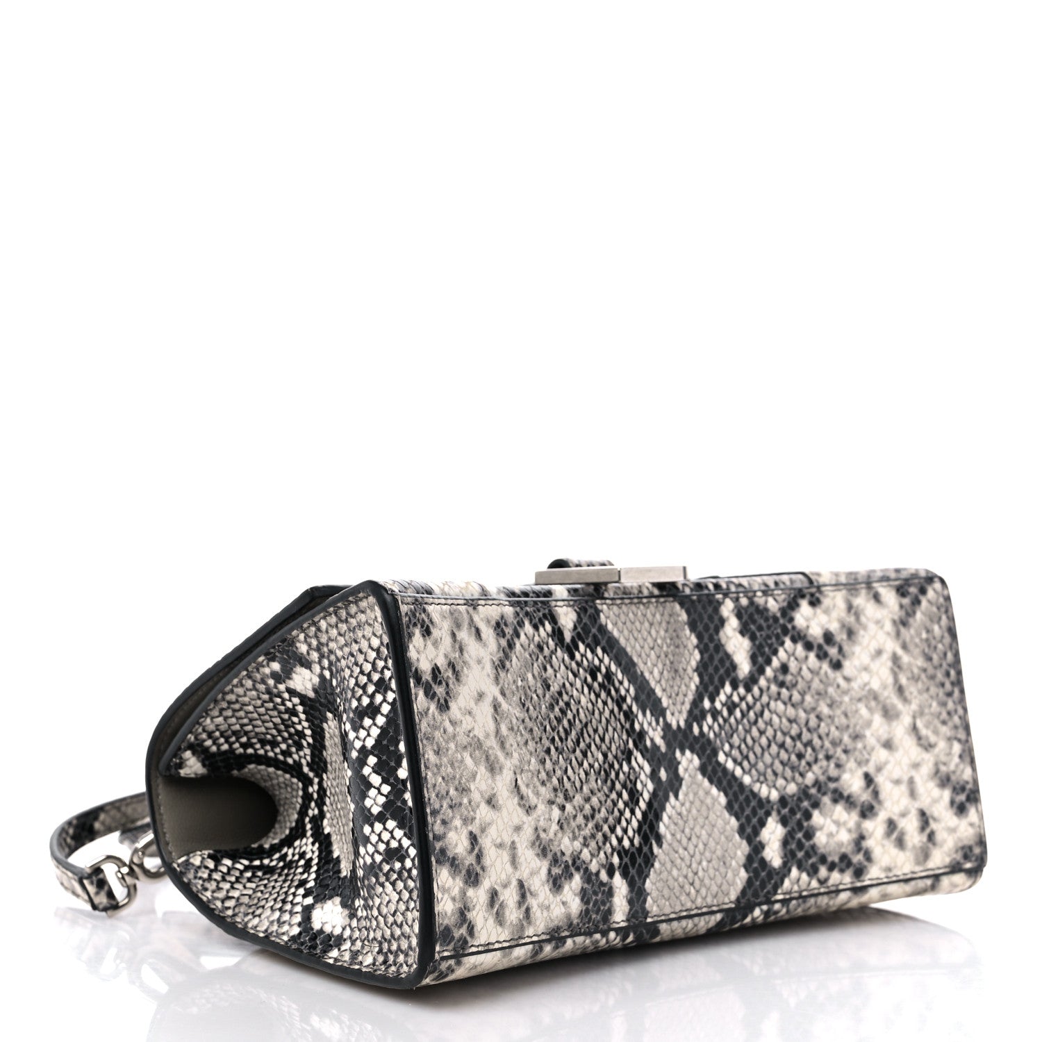 Balenciaga Calfskin Snake Effect Small Hourglass Top Handle Bag Black White 4 of 13