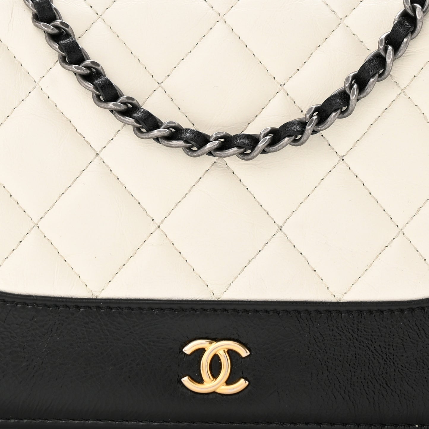 Aged Calfskin Quilted Gabrielle Wallet On Chain WOC White Black